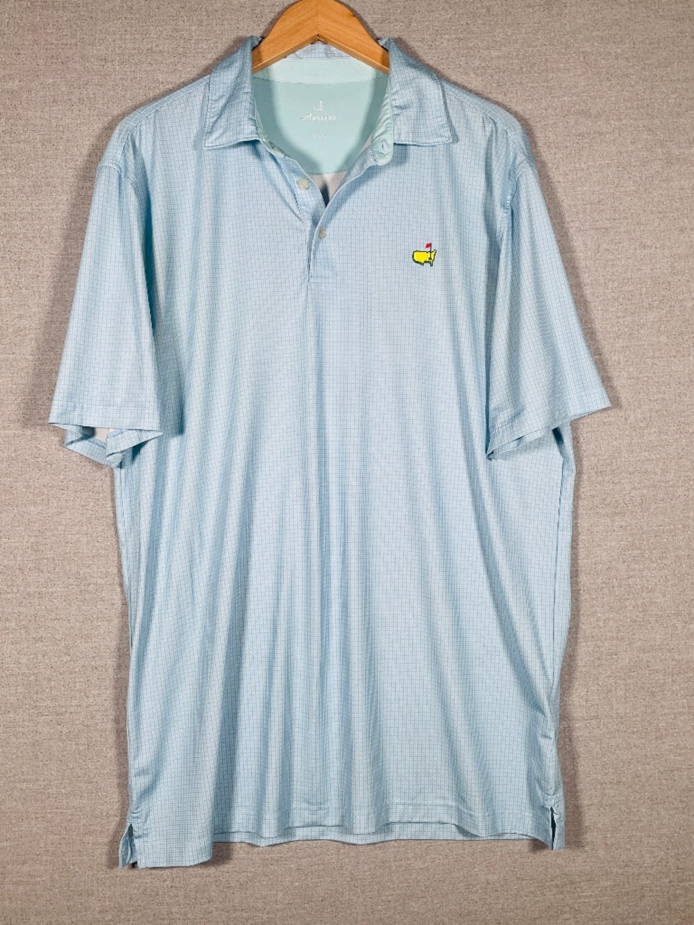 Masters Tech Golf Polo Shirt Mens L Blue Grid Micro Check Performance Augusta